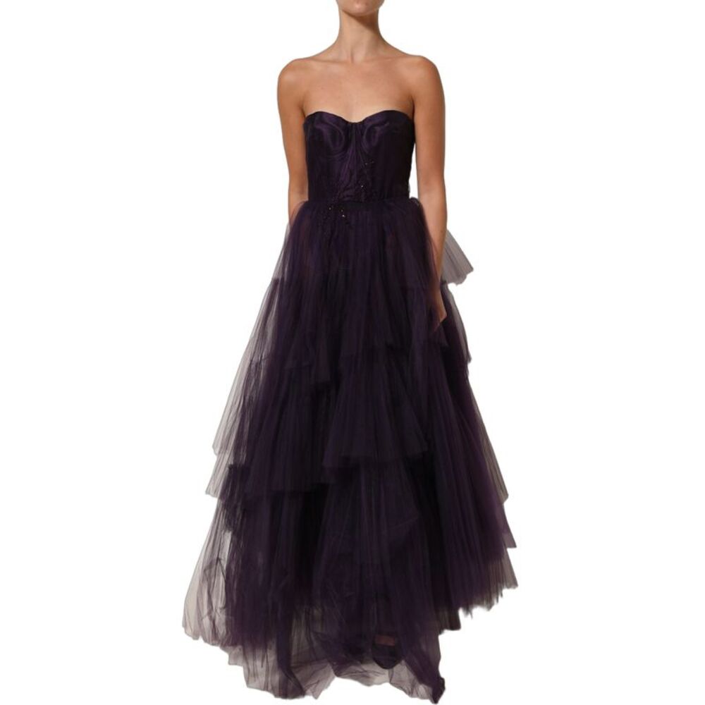 Dolce & Gabbana Purple Tiered Tulle Silk Long Gown Women's Dress